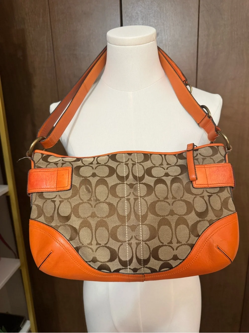 Coach Signature Canvas SoHo Hobo Bag in Khaki Orange